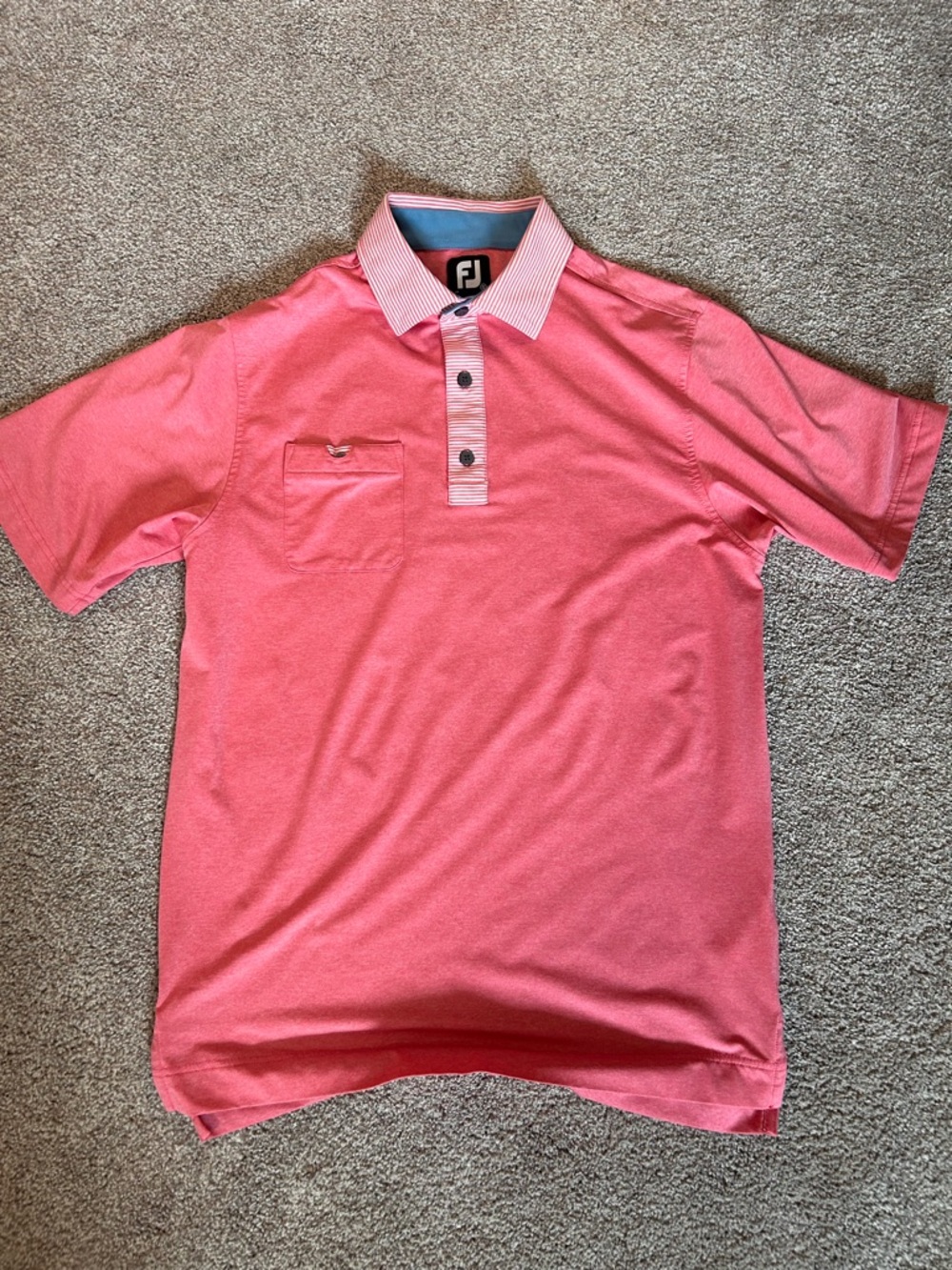 FootJoy Coral/Pink Short Sleeve Polo with Striped Contrast Collar
